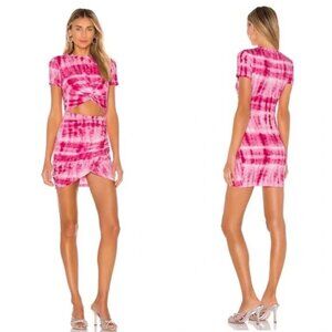 Superdown Maureen Jersey Mini Dress Knot Cut Out Pink White Tie Dye, Size XS